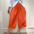 thumbnail image 3 of MVRLSH Women's Wide Leg Pants Lightweight Loose Pleated Cropped High Waist Culotte Trousers for Daily Relaxed Outfits Stretch Dress Casual Flowy Palazzo Pants Orange - XXL, 3 of 7