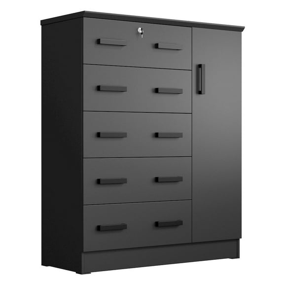 Better Home Products JCF Sofie 5 Drawer Wooden Tall Chest Wardrobe in Black