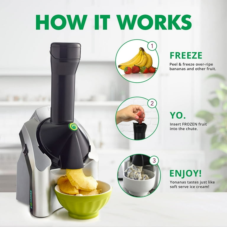 Yonanas 902 Classic Vegan Dairy Free Frozen Fruit Soft Serve Maker Includes 36 Recipes 200 Watts Silver Walmart