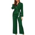thumbnail image 2 of INSPIRE CHIC Women's Satin Long Sleeves Top and Pants Lounge 2pcs Pj Sets L Green, 2 of 5