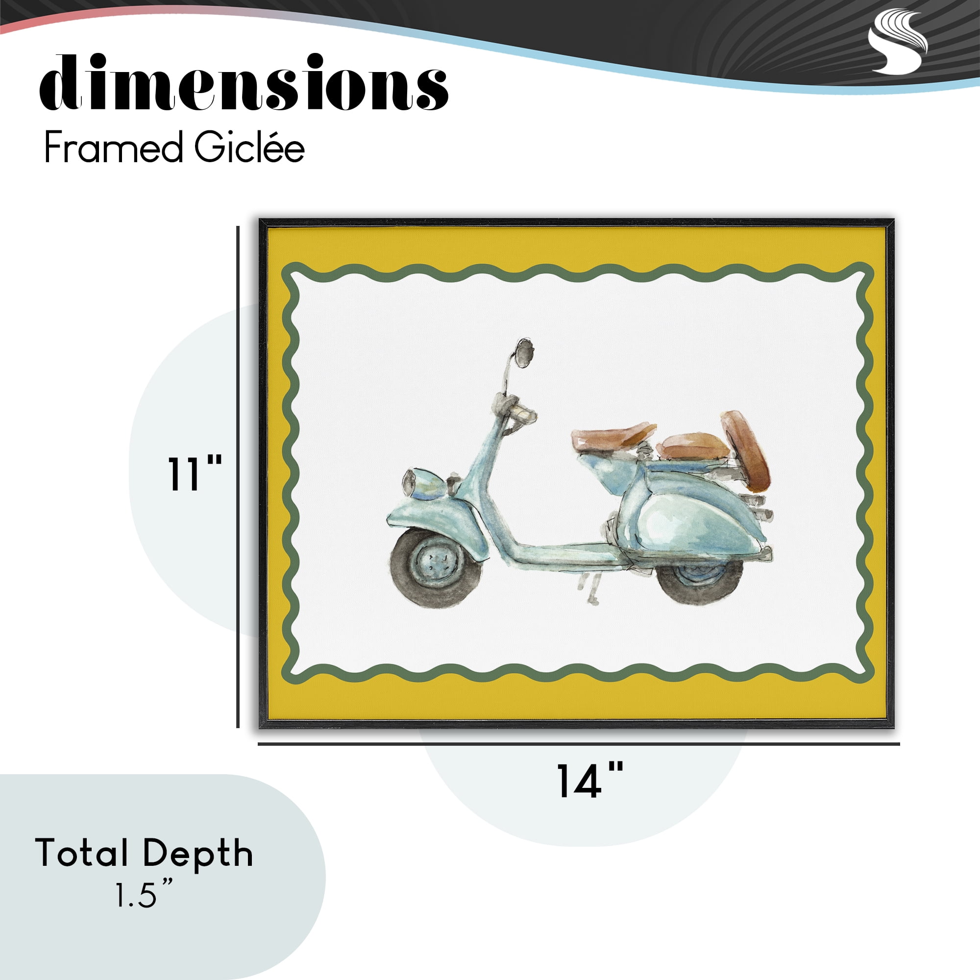 Stupell Industries Blue Vespa with Yellow Border Black Framed Giclee Art, design by Lanie Loreth