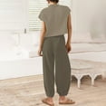 thumbnail image 5 of Women's 2 Piece Set, Summer Short Sleeve Top and Loose Fit Pants Outfit, Casual Cuffed Ankle Lounge Set, Matching Outfit Set for Women, Summer Lounge Set and Casual Wear-Brown, 5 of 6