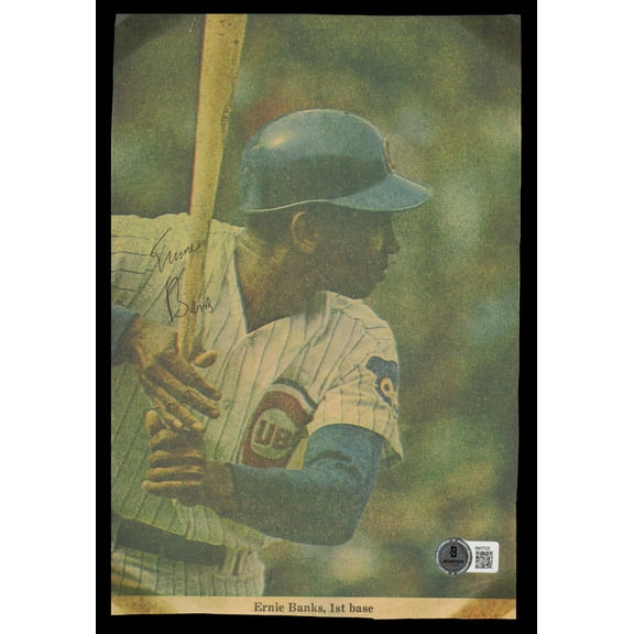 Ernie Banks Autographed 7x10 Magazine Page Photo Chicago Cubs Beckett BAS QR #BM37525