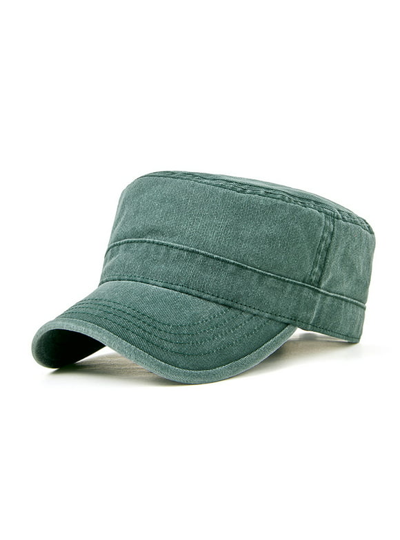 FREEBIRD99 Washed Cotton Twill Vintage Flat Top Peaked Hat Army Military Cadet Cap - Washed Seafoam Green