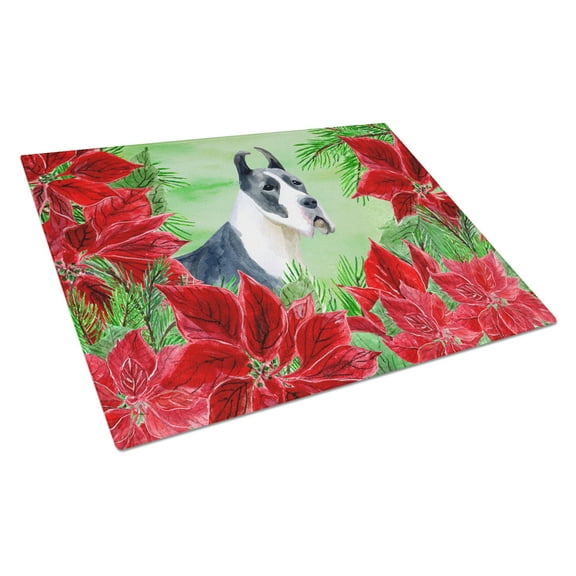 Harlequin Great Dane Poinsettas Glass Cutting Board Large