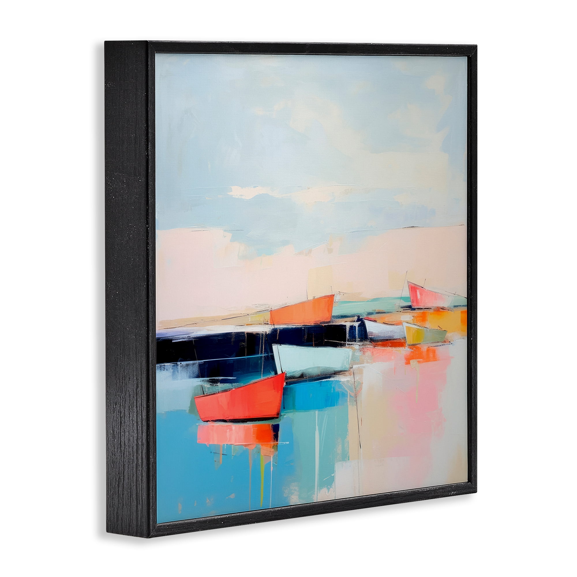 Stupell Industries Vivid Boat Reflection Transportation Painting Black Framed Art Print Wall Art, 24 x 24