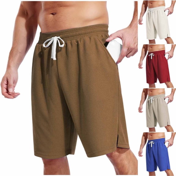 Men Casual Cargo Pants Joggers Elastic Waist Drawstring Pockets Breathable Lightweight Stretchy Cargo Pants Shorts Fifth Pants Daily Work Gym | Zenithor,Beige L