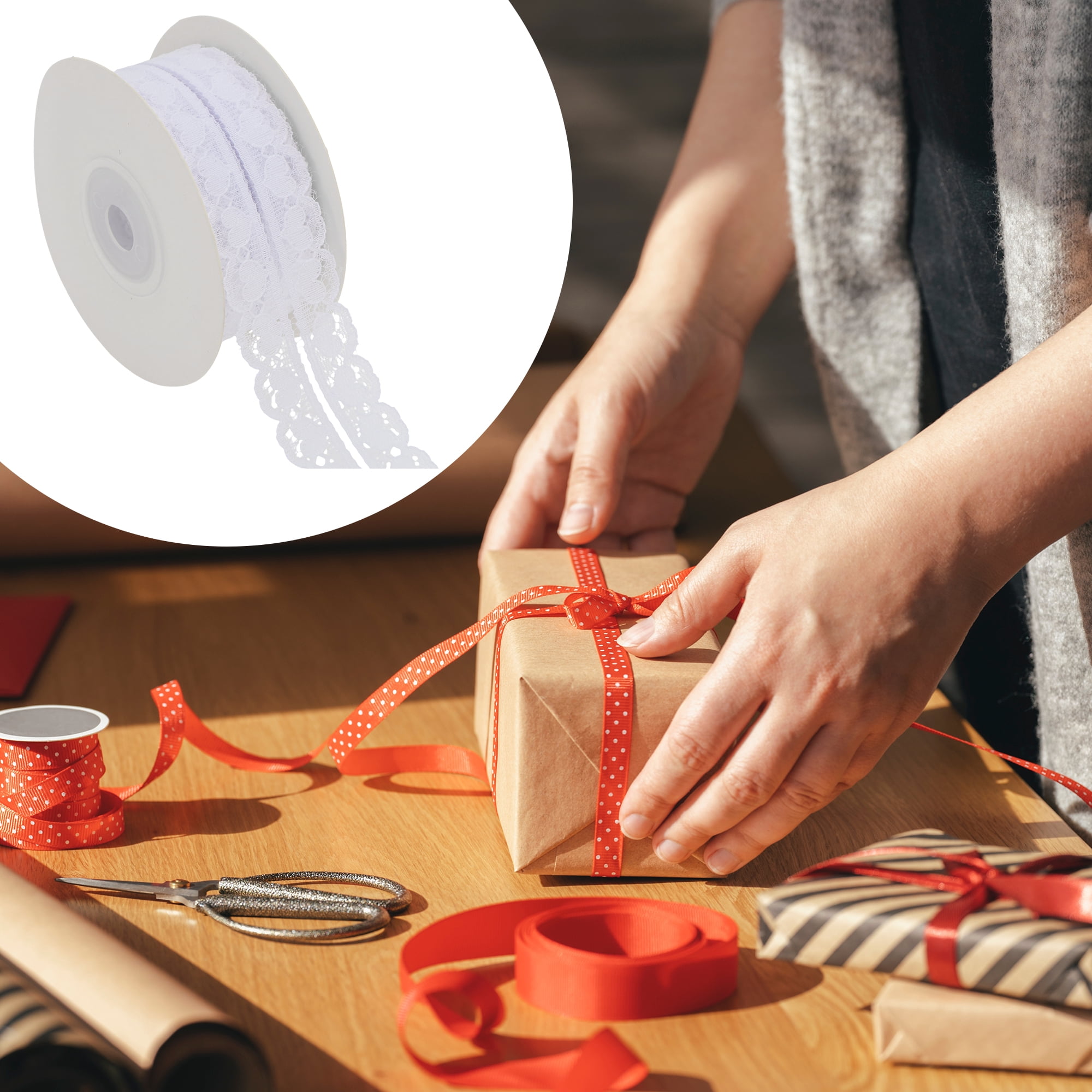 Unique Bargains Reusable Lace Gift Ribbon for Crafting Projects White Lace Style 5 0.98" x 29.53"