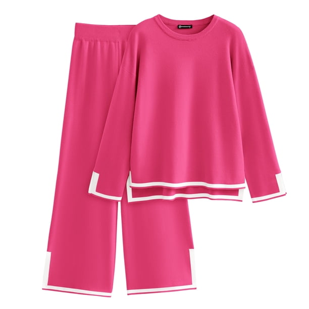Conjunto de Suéter de Punto y Pantalones de Pierna Ancha para Mujer PRETTYGARDEN M