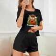 thumbnail image 5 of REORIAFEE 3 Piece Lounge Set Women Christmas 3 Piece Pajama Short Sleeve Top and Shorts Santa Graphic Soft Sleepwear Black XS-2XL, 5 of 7