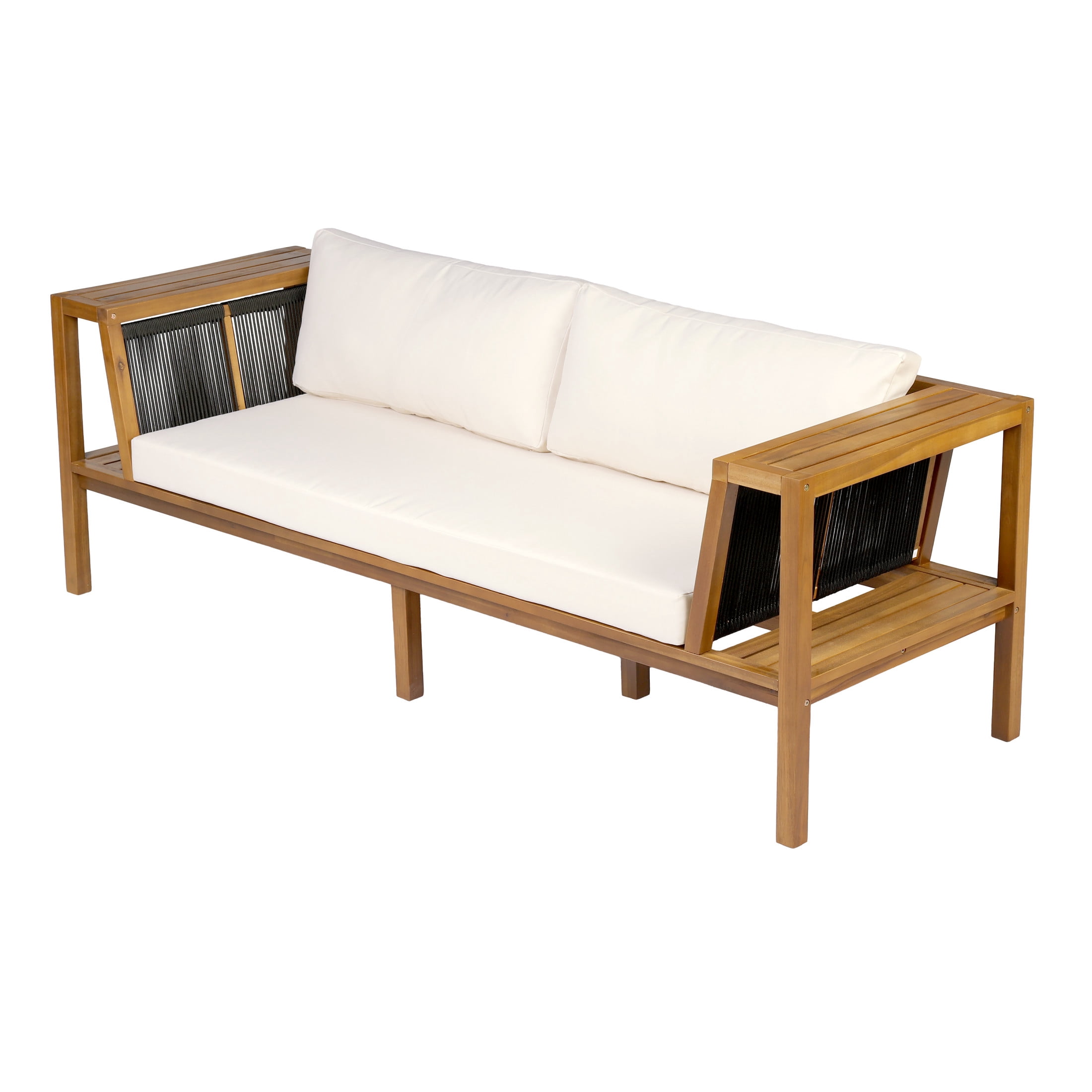 Christopher Knight Home Outdoor Daybed Sofa with Cushions, 2-Seater Patio Bench, Teak + Cream