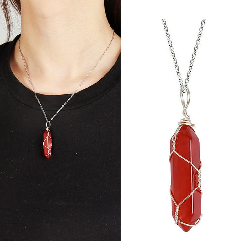 Gemstone Pendant Necklace Carnelian Agate Crystal Wire Wrapped Walmart