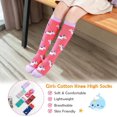 thumbnail image 4 of 6 Pairs Girls Knee High Socks, Soft Cotton Fashion Long Socks Cute Kids Odd Cartoon Animal Socks One Size for Girls 3-12 Years, 4 of 6