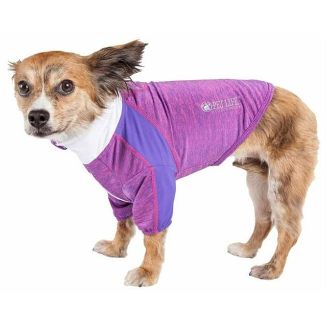Pet Life LTHL1PLLG Active Chewitt Wagassy 4-Way Stretch Performance Long Sleeve Dog T-Shirt, Lavander - Large