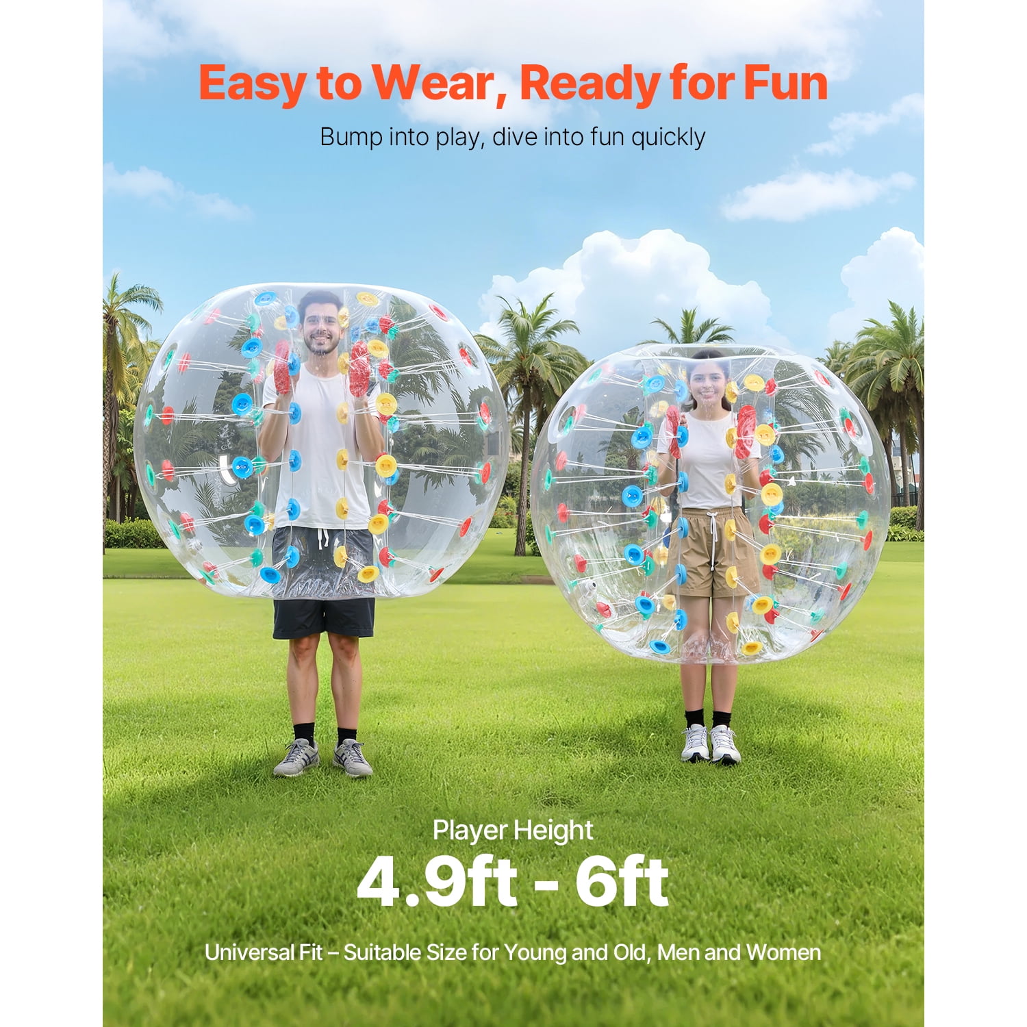 KFFKFF Bubble Soccer Balls Single Pack, 5FT/1.5M Diameter, 0.8mm PVC Thickness, Human-Sized Hamster Zorb Ball, Ideal for Outdoor Team Sports and Games, Multicolored Garden and Park Toy
