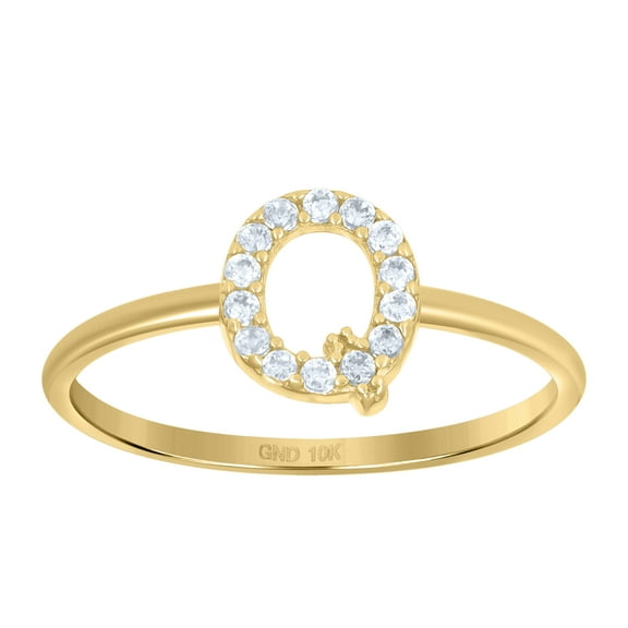 10kt Real Yellow Gold Womens Cubic Zirconia Initial Alphabet Q Ring