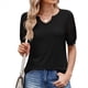 thumbnail image 1 of Camisetas Casuales de Cuello en V para Mujer, Blusas de Encaje de Corta con Dobladillo Curvo, Corte Holgado. Negro XL, 1 of 10