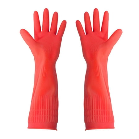 Gants en caoutchouc de 38 cm Gants en caoutchouc longs réutilisables Gants  de vaisselle pour le jardinage de cuisine (rouge, L)