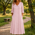 thumbnail image 2 of Elegant Solid Color Short Sleeve Neck Dress For Loose Casual Holiday Midi Dress With Pleated Detailing And Collar, 2 of 3