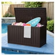 thumbnail image 7 of SONGMY 250 Gallon Outdoor Resin Deck Box with Divider, Waterproof Storage Box with Lockable Lid&Side Handles for Garden Tools, Pools Supplies (Brown), 7 of 7