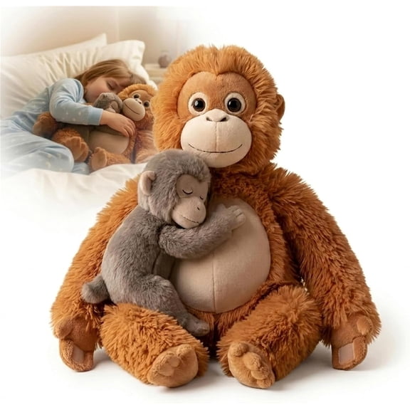 24-inch Mama Punch Monkey Plush Toy, Stuffed Gorilla with Baby Gorilla Toy, Cute Plushie Soft Cuddly Fluffy Monkey Stuffed Animals Plush Toys, Christmas BirthdayGifts for Kids Children Girls Boys(RL)