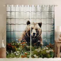 Homewish Safari Bear Blackout Curtains Set of 2 (52x84 Each) For Female Men Adults,Lodge Cabin Window Curtains,Floral Flower Animal Curtains and Drapes,Lightweight Room Decor