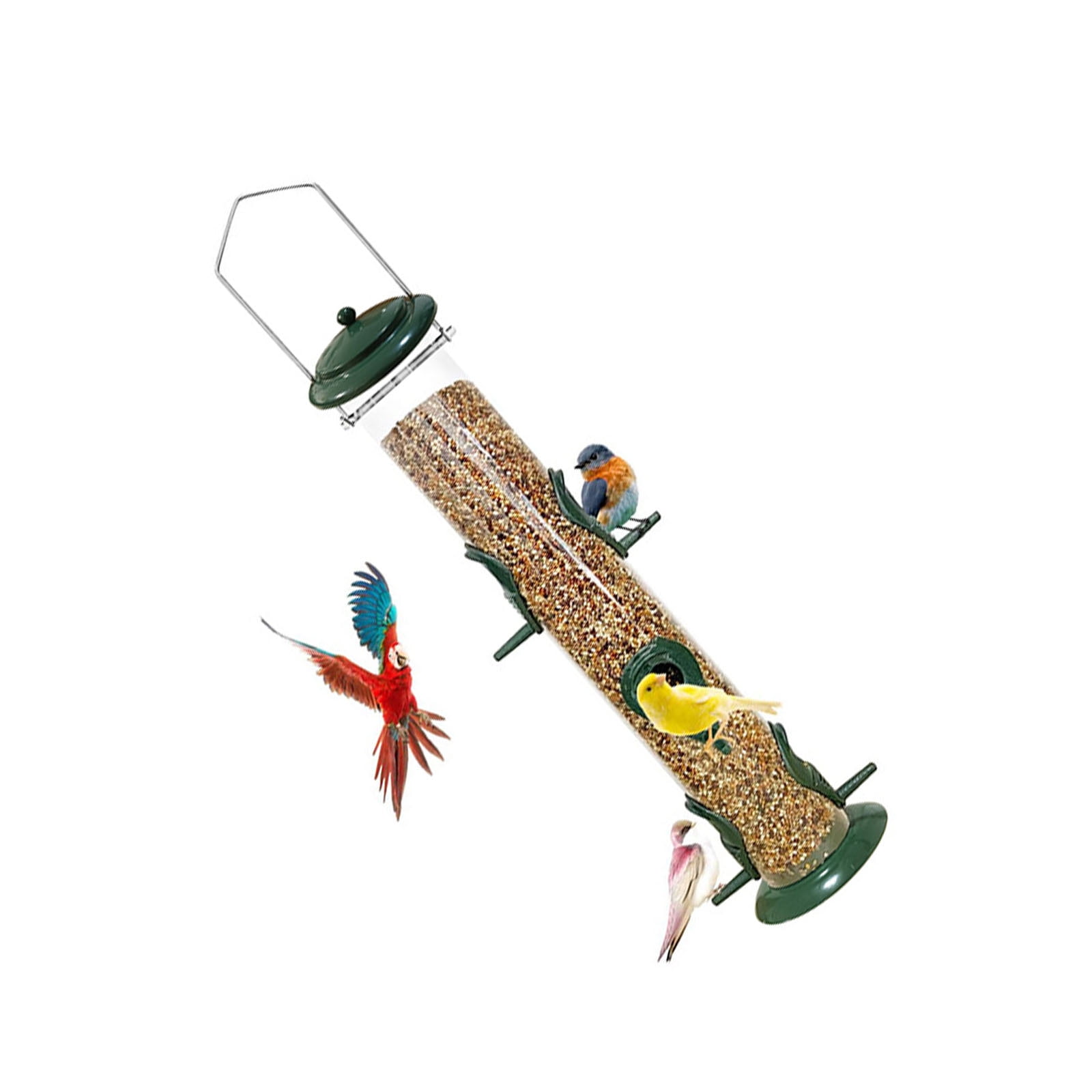 Metal Bird Feeder 6 Ports Squirrel Easy Fill Lift Cover Transparent Tube Stable