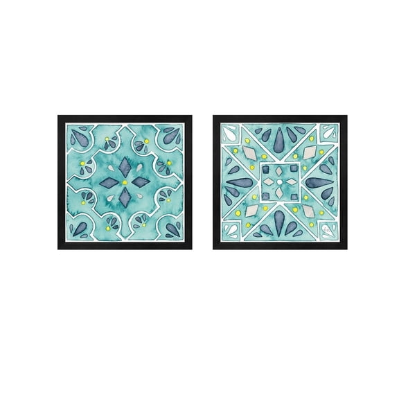 Metaverse Laura Marshall 'Garden Getaway Tile Teal D' Framed Art (Set of 2)