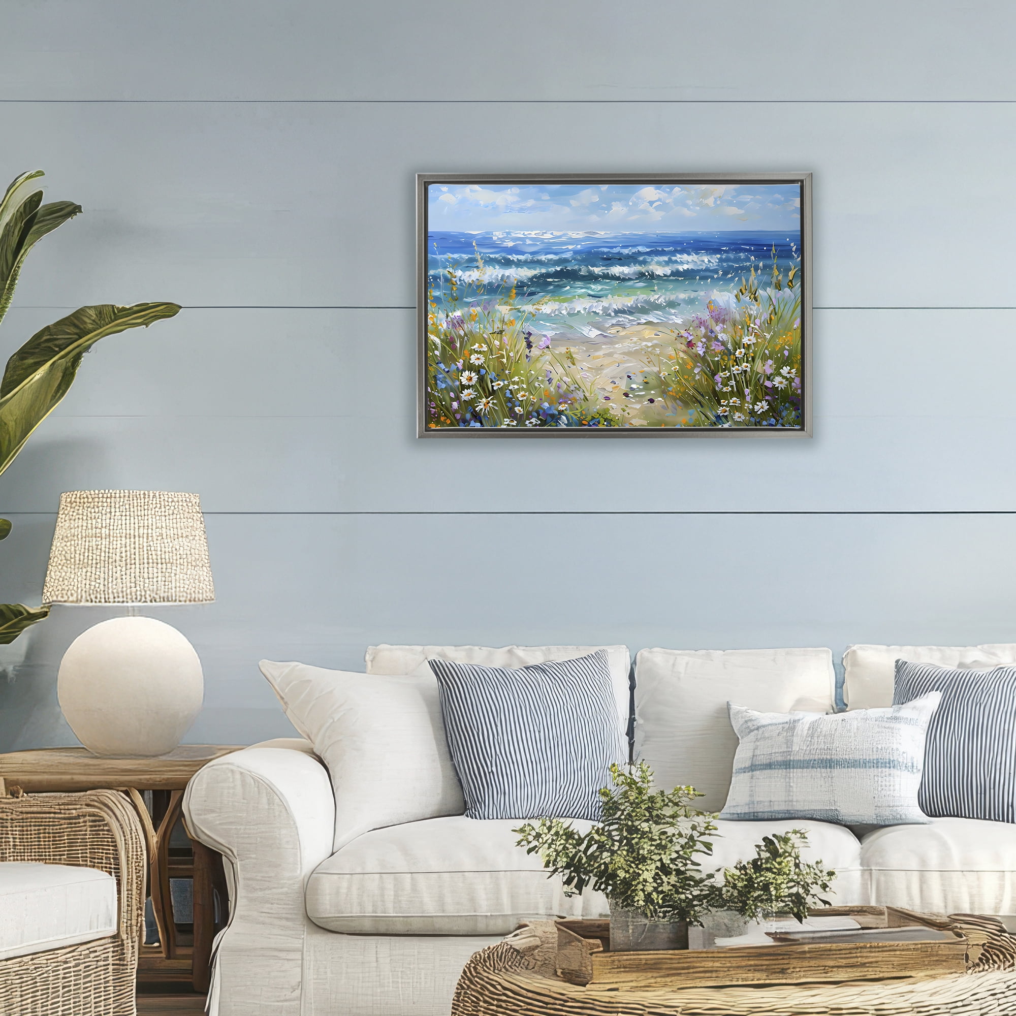 Stupell Industries Floral Beach Meadow by Ocean Gray Framed Floater Canvas Wall Art, design by Creative Studio