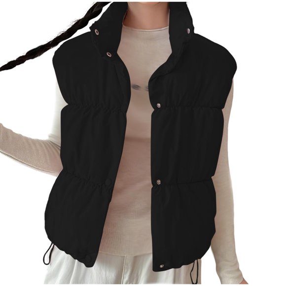 NTACZA Black Coats for Women Puffer Casual House Waistcoat Button up Stand Collar Solid Vest Jackets for Women XXL