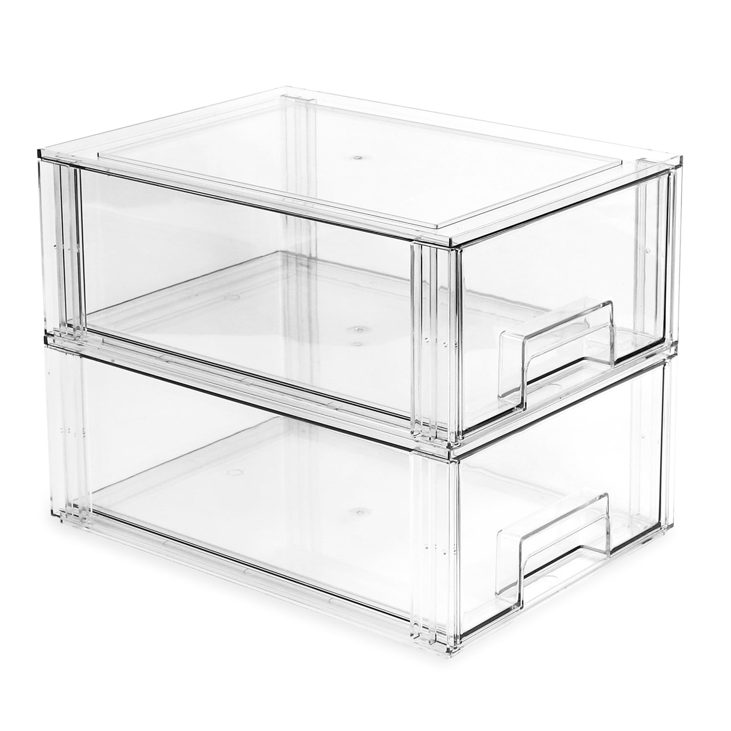 Isaac Jacobs Clear Drawer Organizer, Large – Stackable Plastic Storage Bin for Kitchen, Bathroom, Office, Vanity, and Home Organization