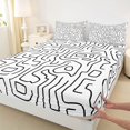 thumbnail image 4 of Homewish Minimalist Lines Bed Sheets,Modern Abstract Art Full Size Sheets,Black White,4 Pieces,1 Flat Sheet, 1 Fitted Sheet and 2 Pillowcases, 4 of 6