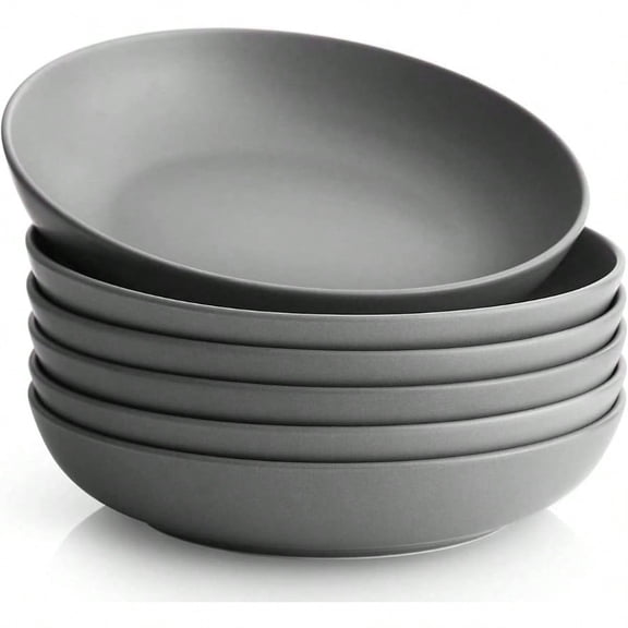 Pasta Bowls Set of 6 Large Salad Serving Bowls Porcelain Soup Bowls 30 Ounces Wide and Flat Microwave Dishwasher Safe Matte Grey
