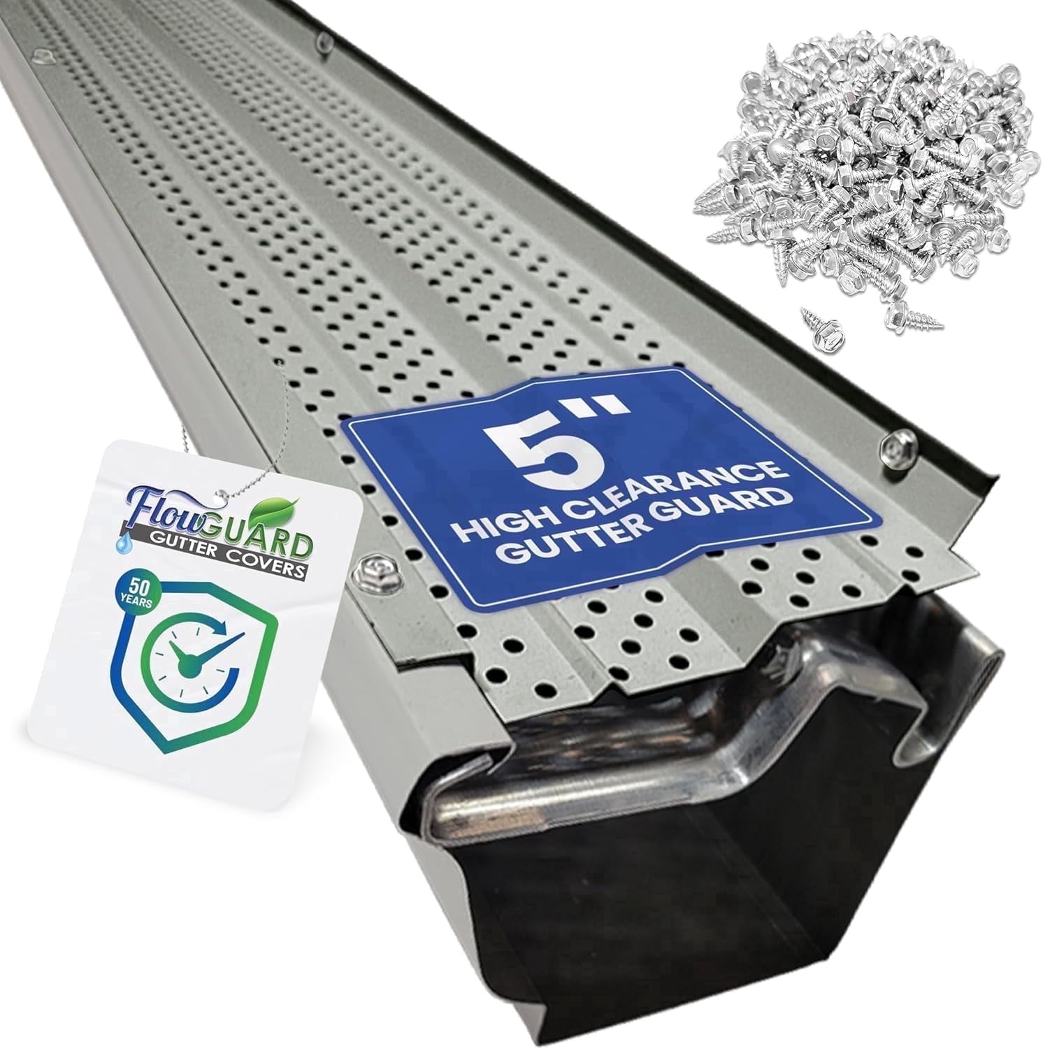 FlowGuard Gutter Guards 5" High Clearance 30-Year Gutter Cover System - Matte - 1020ft