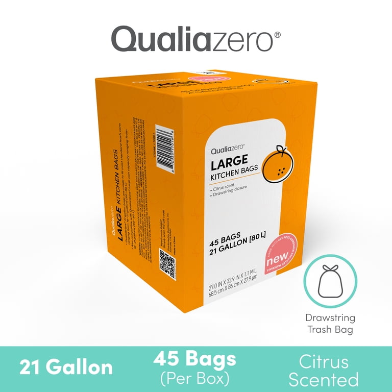 QualiaZero, 21 Gallon Drawstring Trash Bag, Citrus Scent, White
