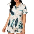 thumbnail image 1 of Conjunto de pijama de manga corta para mujer, cuello vuelto, hermoso estampado, dos piezas, top y pantalones cortos, ropa de dormir, color blanco plátano M, 1 of 6