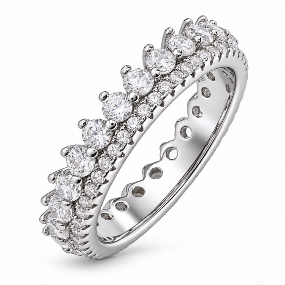 JeenMata Double Row Eternity Wedding Band Rings for Women, 3.75 Carat Round Cut CZ, April Birthstone Anniversary Ring for Woman, Christmas Jewelry Gifts for Her
