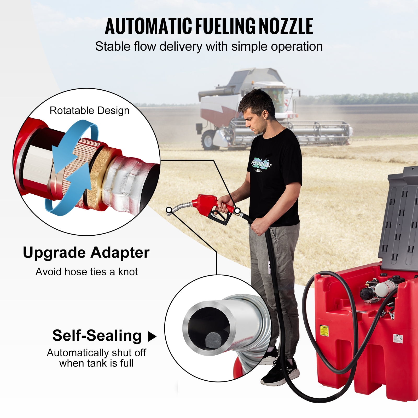 VEVOR Portable Diesel Tank, 116 Gallon Capacity & 10 GPM Flow Rate, Diesel Fuel Tank with 12V Electric Transfer Pump and 13.1ft Rubber Hose, PE Diesel