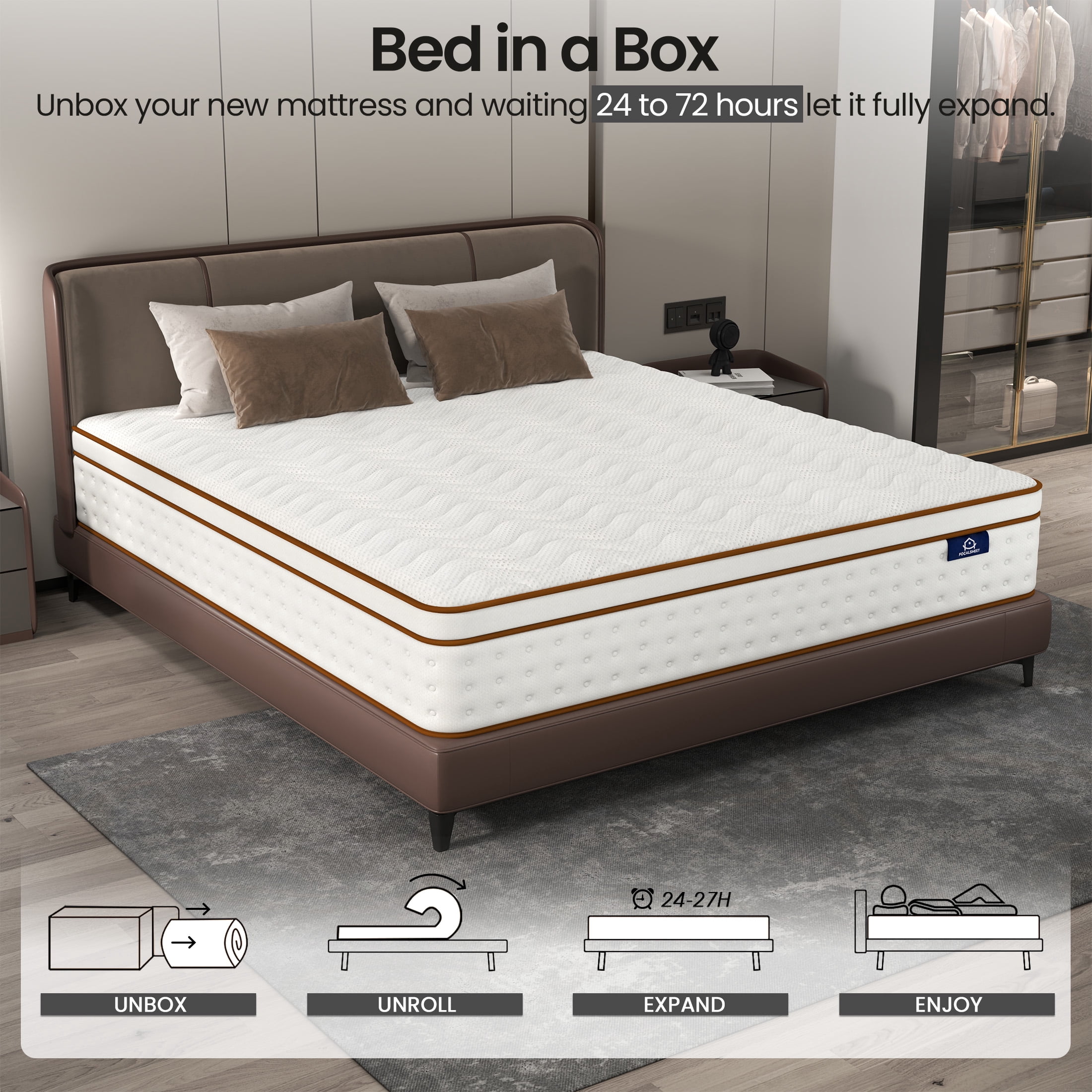 Focalsweet 10" Queen Memory Foam Mattress in a Box, Medium, Euro Top, Motion Isolation