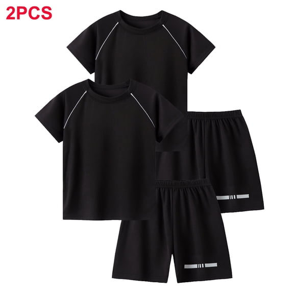 UACY 2 Pack Boys 2 Piece Summer Outfits Sweatsuit Kids Athletic Short Sleeve T-Shirts Workout Shorts Tracksuits Clothing Set (Black, 6-7 Years)