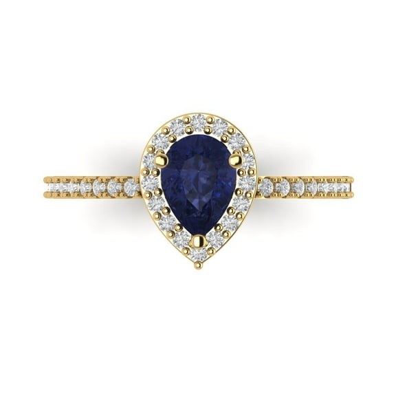 Clara Pucci 14K Yellow Gold 0.76ct BlueSapphire Solitaire with Accents Ring