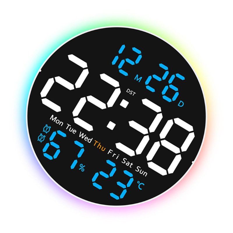 Modern LED Wall Clock with Date Display and 2 Alarm Timer for Living Room Decors