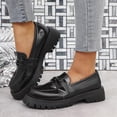 thumbnail image 2 of Chunky Loafers for Women Cute Bowtie Round Toe Leather Slip on Penny Loafers Lug Sole Casual Dressy Work Shoes Black Size 9.5, 2 of 6