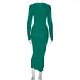 thumbnail image 5 of IROINNID Long Dress for Women Formal Wedding Guest Formal Dress Solid Color Round-Neck Long Sleeve Dress,Olive Green, 5 of 6