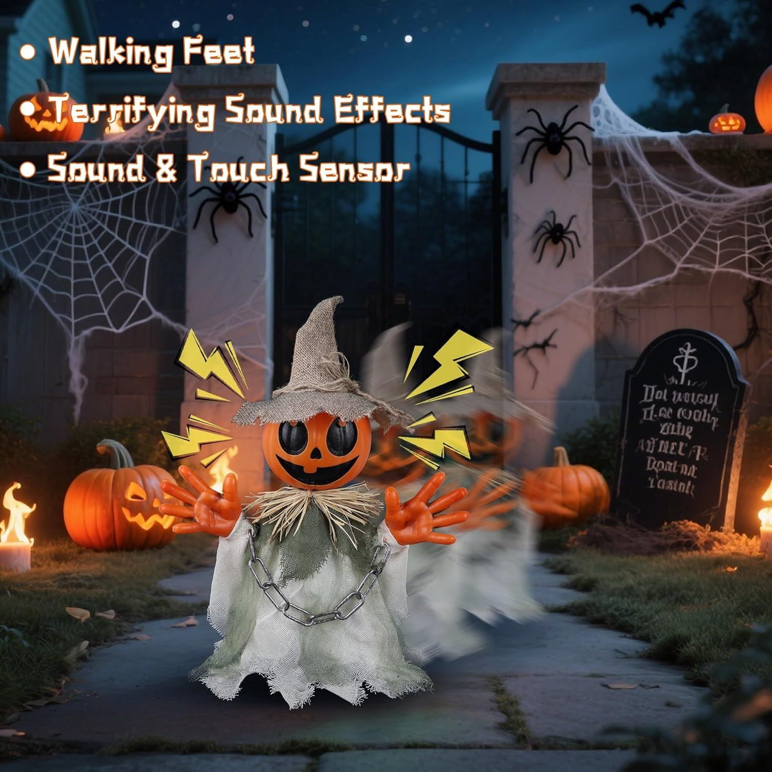 16 Inch Animated Pumpkin Man Animatronics with Touch and Sound Activation