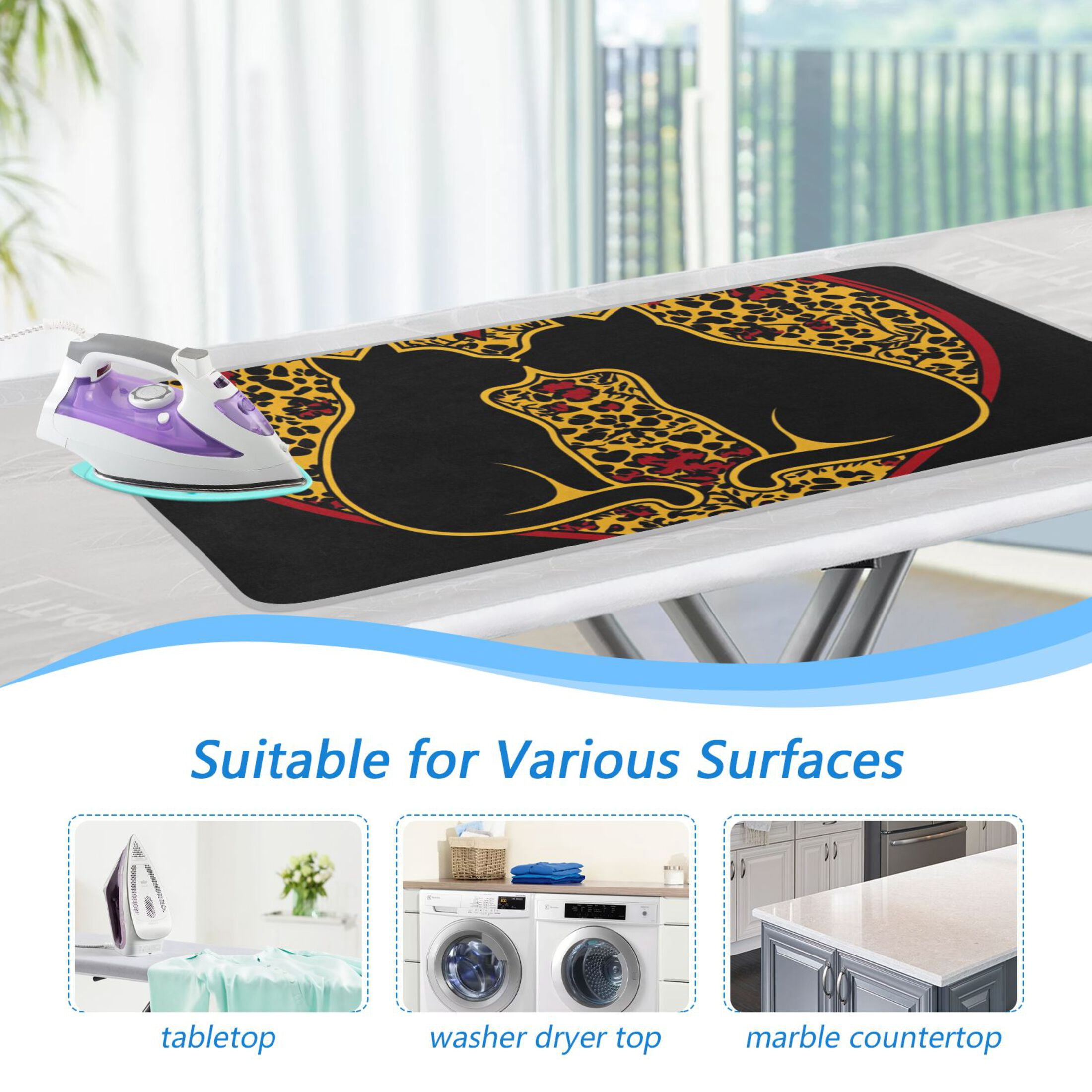 Heart Cat Couple Kiss Valentine Ironing Mat Blanket Portable Travel Ironing Pad Heat Resistant Pad 47.2" x 27.6”