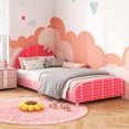 thumbnail image 4 of Honeyjoy Lit Plateforme Simple pour Enfants, Format Simple, Rembourré, avec Tête de Lit et Pied de Lit, Rose, 4 of 10