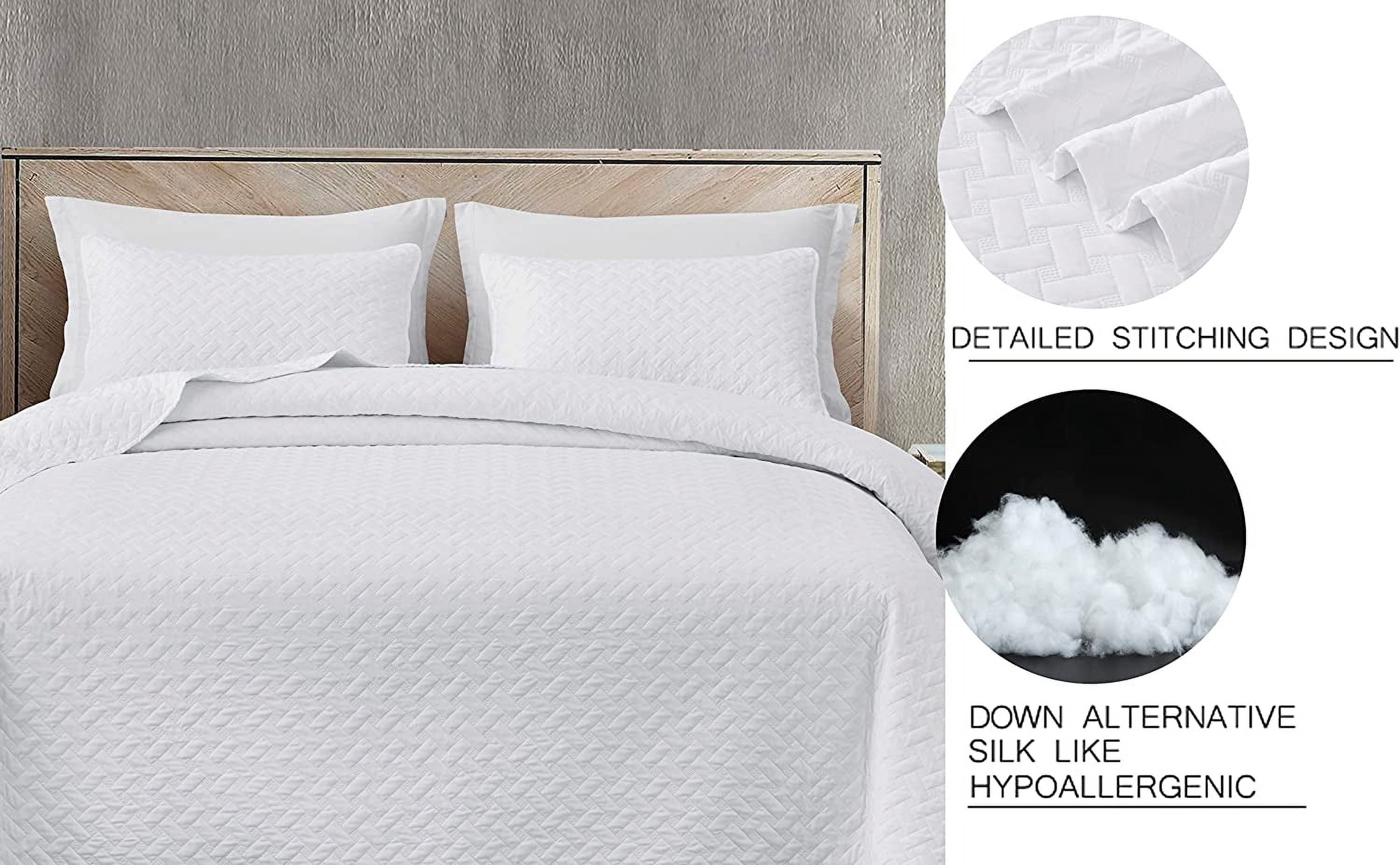 Chezmoi Collection Randall 3-Piece Soft Cooling Bamboo Fiber Quilt Bedspread Basketweave Quilted Coverlet Set (Queen, White)