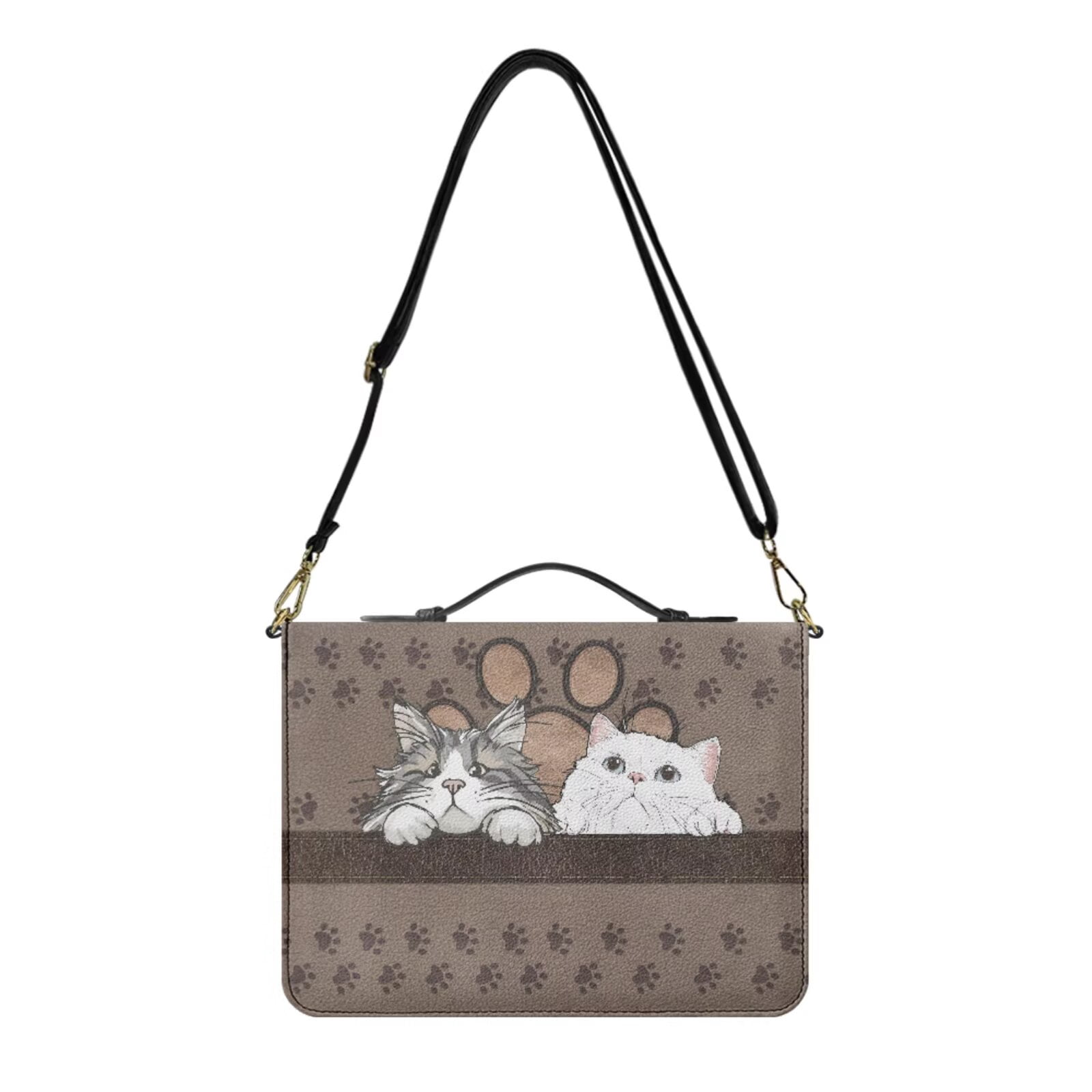 Kuiaobaty Cute Cat Paw Print Bible Bag for Women Men Leather Carrying Book Case with Bookmark Christian Women Bible Study Accessories with Handle for Church, Brown