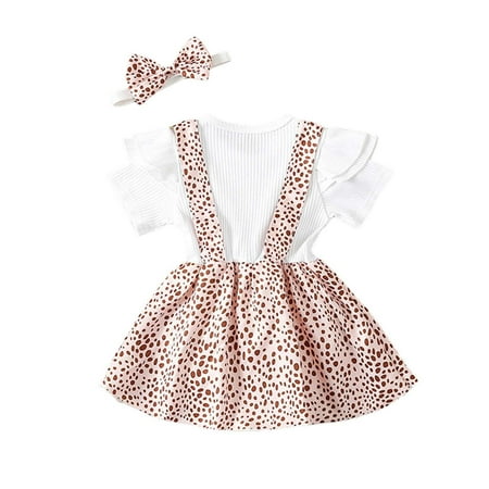 

Toddler Baby Girls Climbing Clothes Short Sleeve Leopard Print Crawling Suit Dress Headband Set For 6-12 Months